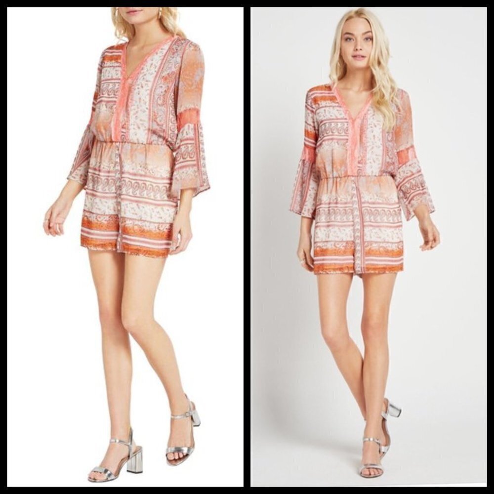 💕BCBGENERATION💕 Paisley Floral Lace-Trimmed Romper Large L NWT